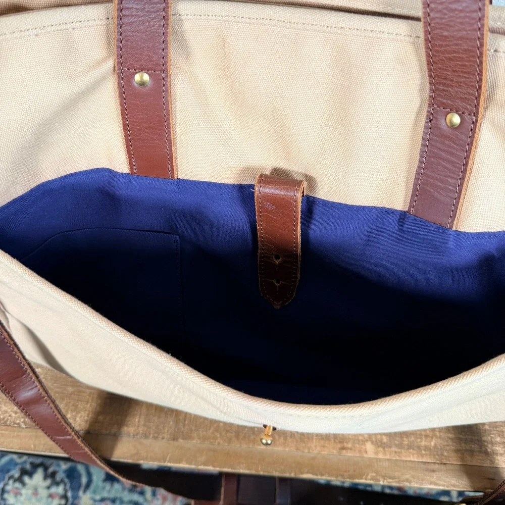 United By Blue Messenger Bag Beige Canvas Leather Laptop Briefcase